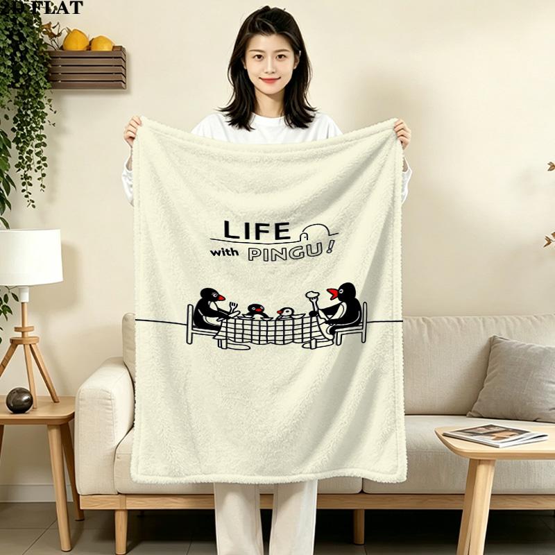 1PC Pingu Patterned Flannel Blanket Suitable For All Seasons For Home Decor Warmth And Comfort Gifts Holiday Present