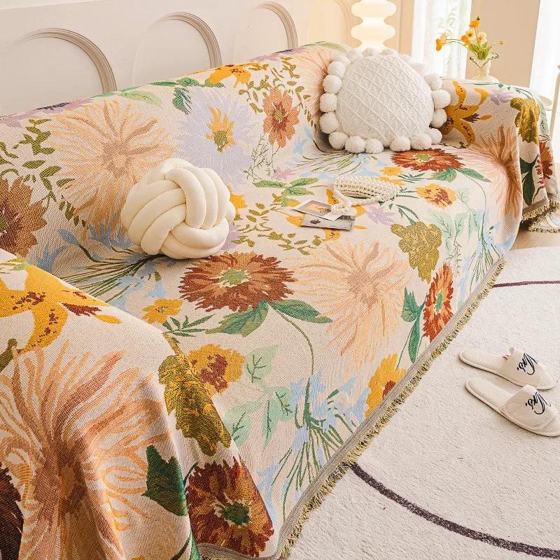 

1PC Chenille All-inclusive Sofa Blanket Floral Sofa Throw Blankets with Tassel Anti-cat Scratches Dogs Sofa Slipcover Home Decor 180x130cm
