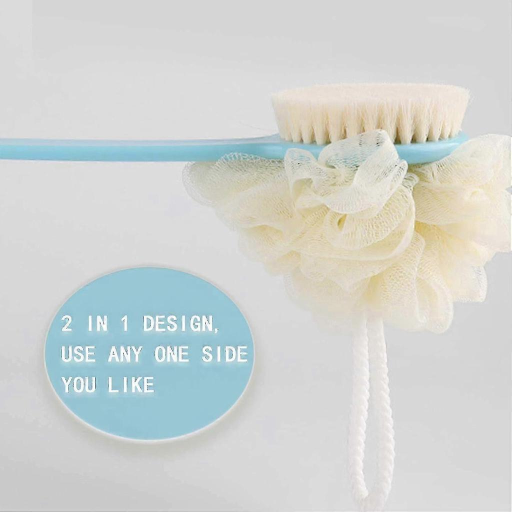 Back Scrubber with Long Handle & Soft Bristle Brush for Exfoliating Skin - Deep Cleanse with Loofah