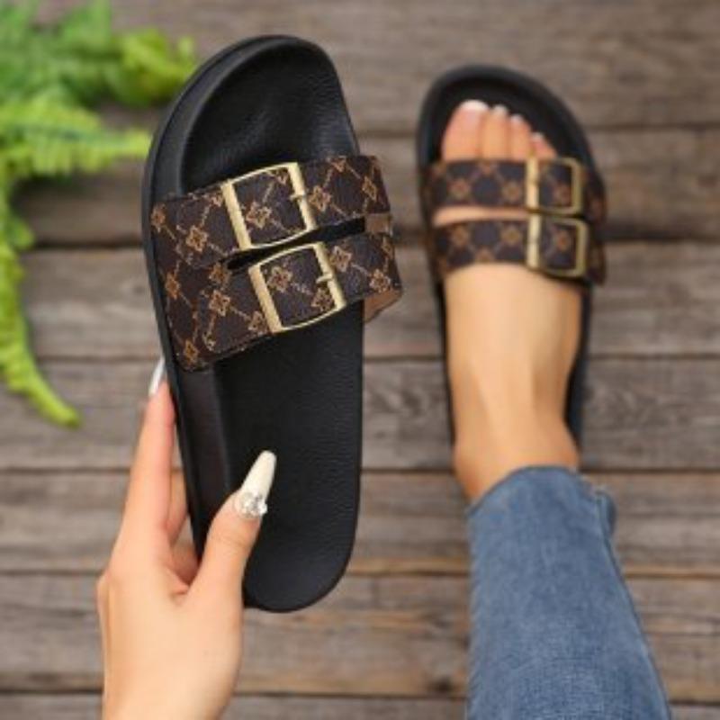 

Женские сандалии на платформе с двойной пряжкой, регулируемая мягкая подошва, летняя обувь, большие размеры, повседневная обувь 43 темно-коричневого