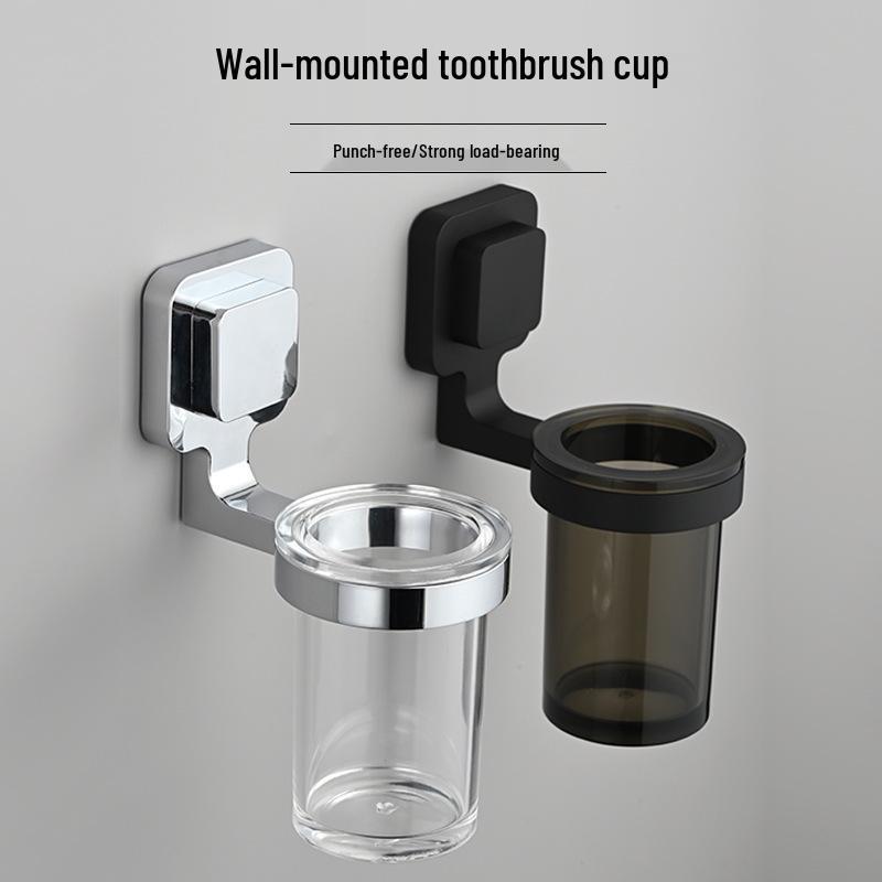 

Настінний тримач для зубних щіток і зубної пасти з присоскою та склянкою для полоскання Round Suction Cup - Black
