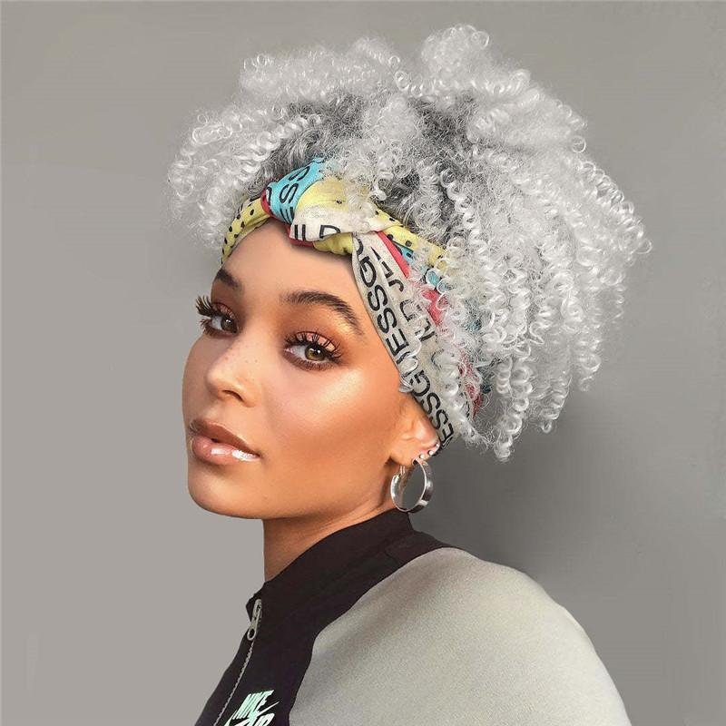 Curly Afro Headband Wig for Black Women Short Curly Kinky Wig with Headband Fluffy Synthetic Wig Natural Daily Party