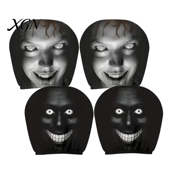Funny Car Prank Gifts 4 Pcs Halloween Headrest Covers, Creepy Ghost Face Seat Easy Install Covers Protector, Universal Auto Decor for SUV Truck,