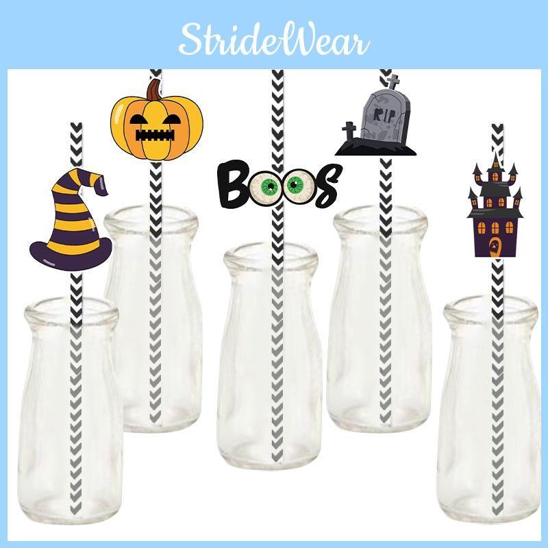 Event Halloween Paper Straws With Witch And Pumpkin Illustrations For Festive