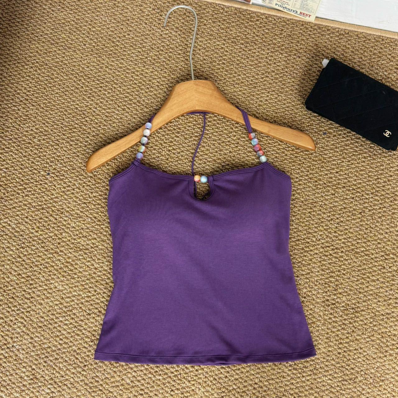 

Purple Beaded Halter Tank Top - Women s Sexy Open Back Summer Style One Size [Fits 75-115 lbs]