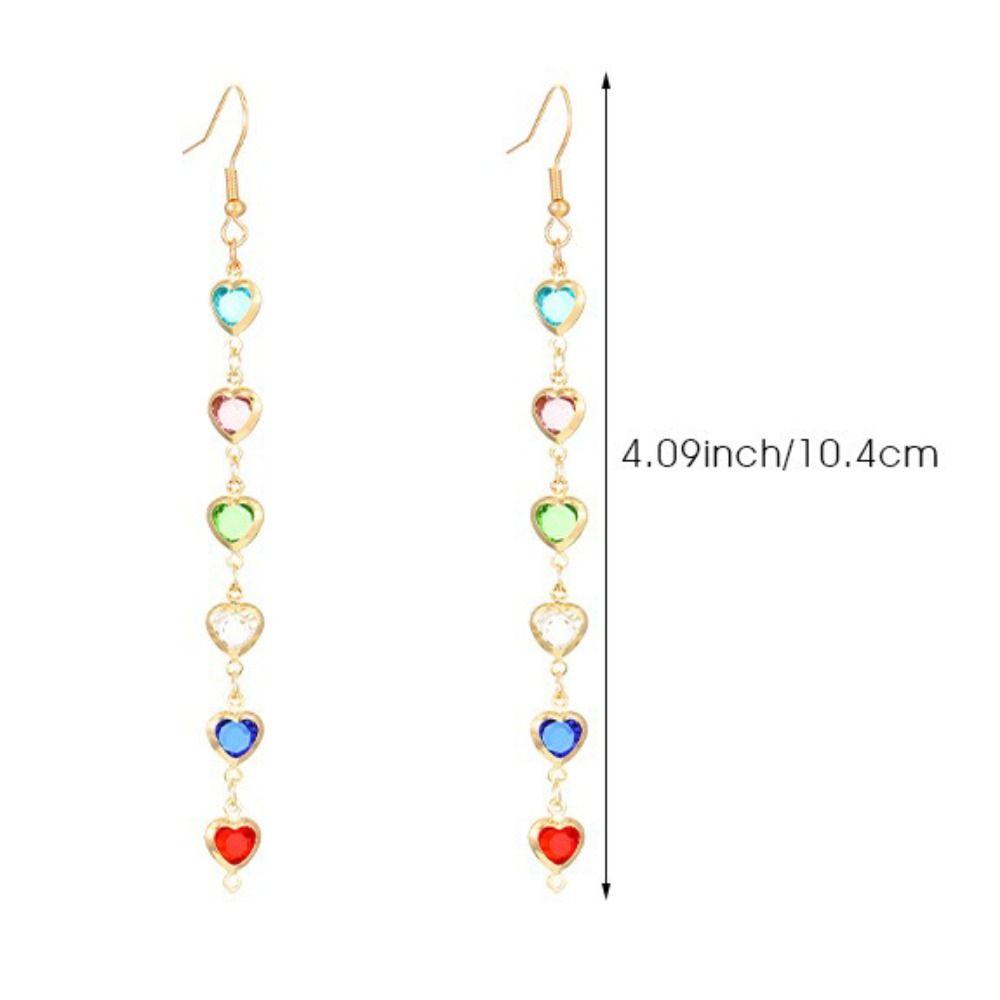 Copper Chain Rhinestone Earrings Colorful Rhinestone Long Tassel Earrings  Banquet Jewelry
