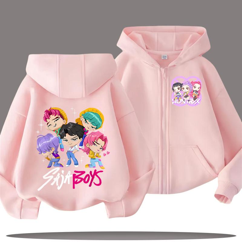 Hettegenser for barn med glidelås - K-pop Demon Hunters Jente Casual Topp - Gutt Sportsskjorte - Tegneserietrykk - Høst/vinterjakke