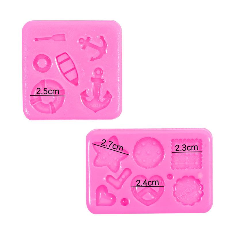 Fondant Waffle Cookie & Chocolate Mold - Heart, Star, Ship Anchor Ocean Theme Silicone Plaster Mold