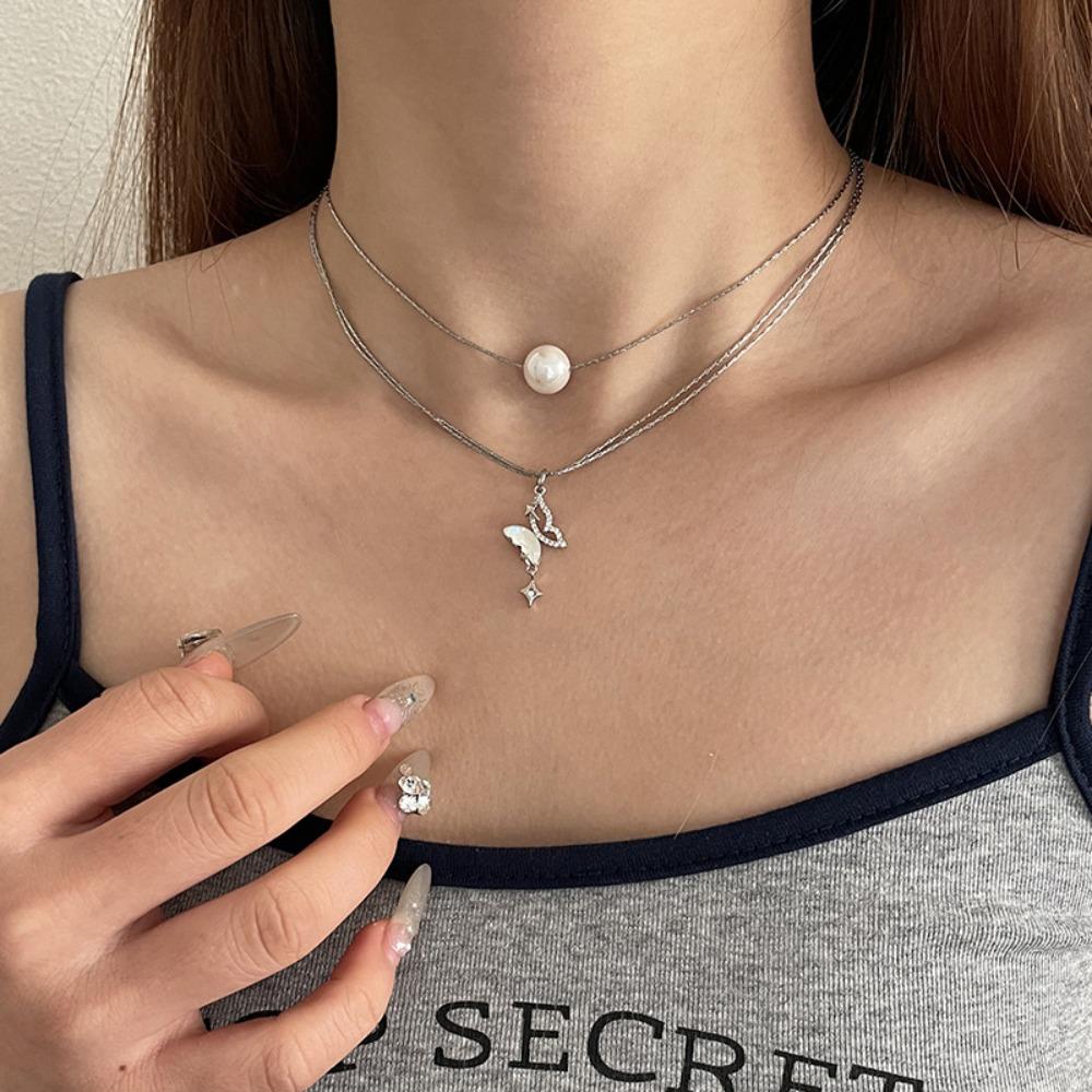 

Multilayer Pearl Butterfly Choker Clavicle Chain Jewelry Pearl Chain Beads Lady/Girls