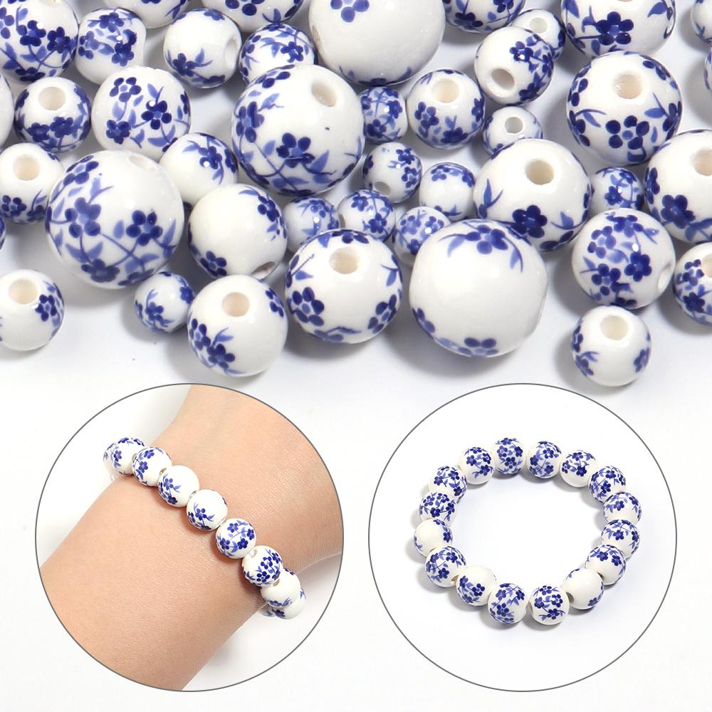 20-30pcs 6/8/10/12mm Ceramic Round Beads Colored Flower Pattern Jingdezhen Porcelain Beads For DIY Bracelet Necklace Accessories