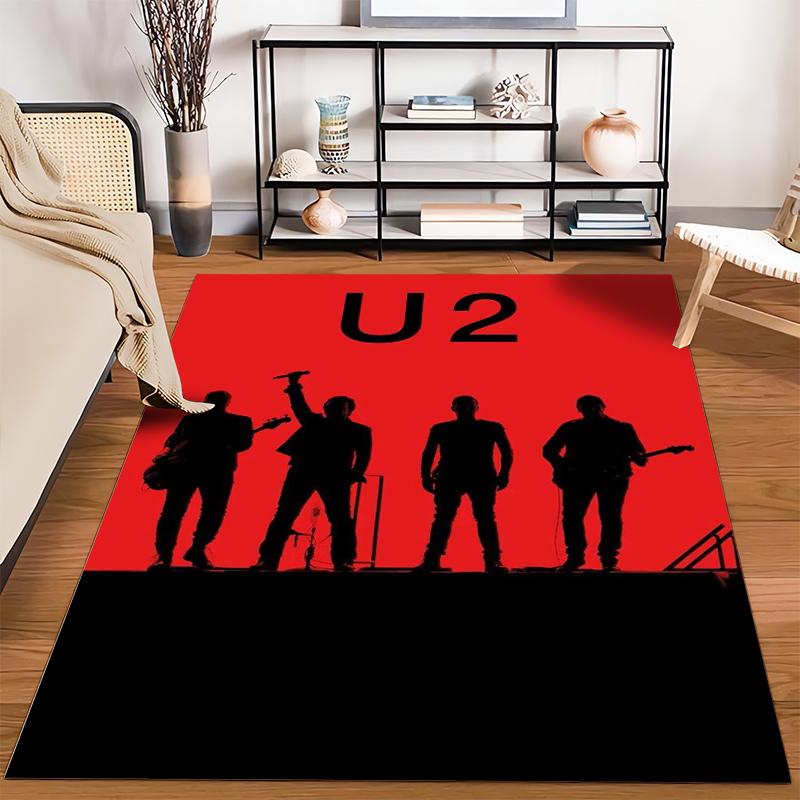 "Silhouette Band Design on Red Background Non-slip rug suitable for living room and bedroom sofas"