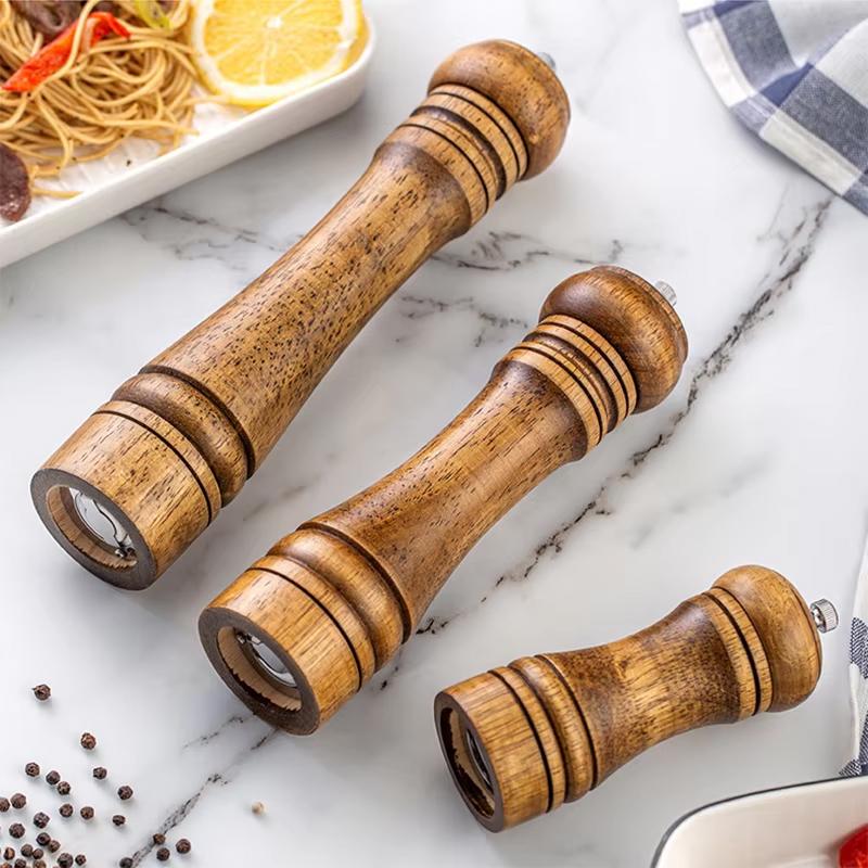 5/8/10 Inch Wooden Pepper Grinder Salt and Pepper Mill Spice Grain Grinder With Adjustable Ceramic Grinding Core Manual Grinder