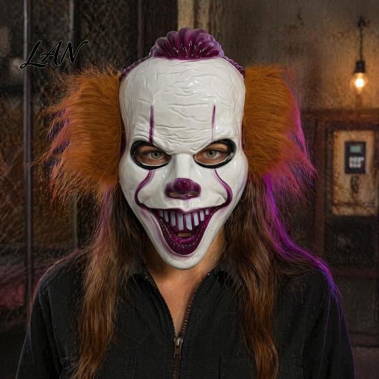 Theatrical Horror Mask Halloween Short Hair Clown Mask, Scary Joker Full Face Breathable Cosplay for Masquerade Party Costume Props