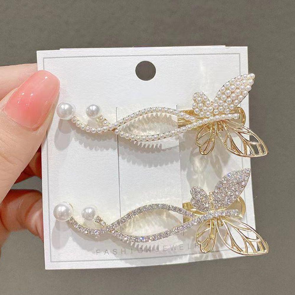 Butterfly Temperament Pearl Korean Style Duckbill Clip Women Hair Accessories Hair Clip Rhinestone