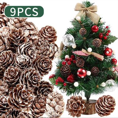 9PCS Weihnachten Mini Natürliche Tannenzapfen mit Schnur für Weihnachtsbaum Silber Kiefer Tannenzapfen für DIY Ornament Weihnachten Party Dekoration