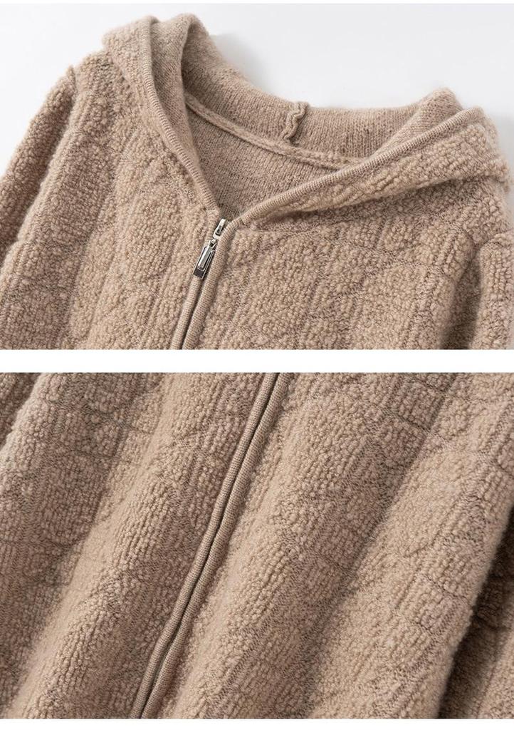 Women's Retro Cashmere Hooded Knit Sweater - Autumn/Winter Loose Zip Cardigan