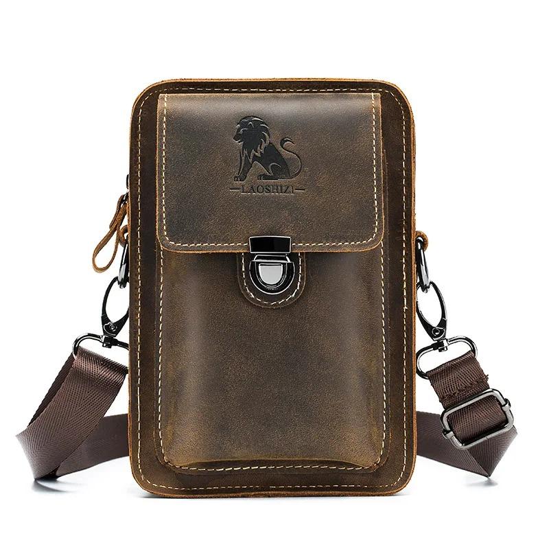 Men's leather casual belt mobile waist bag multifunctional single shoulder crossbody mobile phone bag wear-resistant