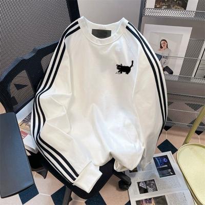 Women's Casual Loose Slim Round Neck Retro Sports Style Sweatshirt Autumn Fashion Versatile Top