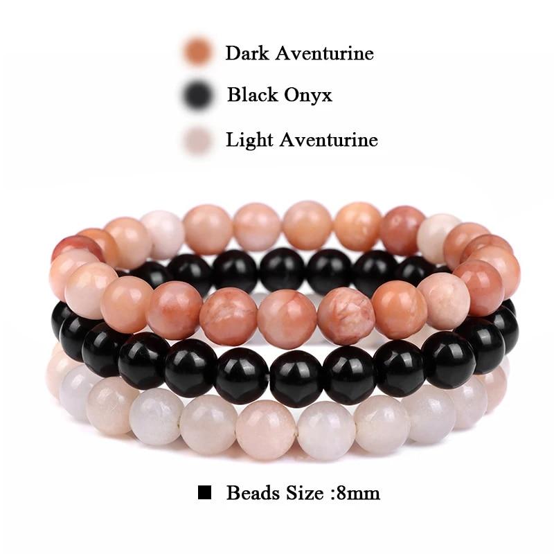 8mm Natural Stone Bracelet Set 3Pcs/set Rhodonite Rose Pink Quartzs Moonstone Amethysts Hematite Bracelets For Women Men Jewelry