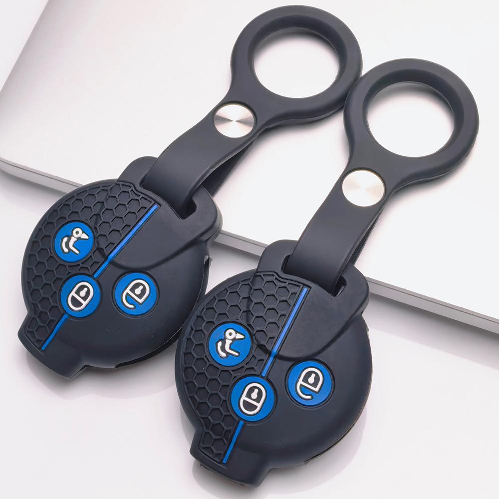 Silicone Car Key Fob Cover for Smart Fortwo Forfour Roadster City Coupe City Cabrio with Keychain Honeycomb Texture Anti Scratch Car Remote Key Sleeve