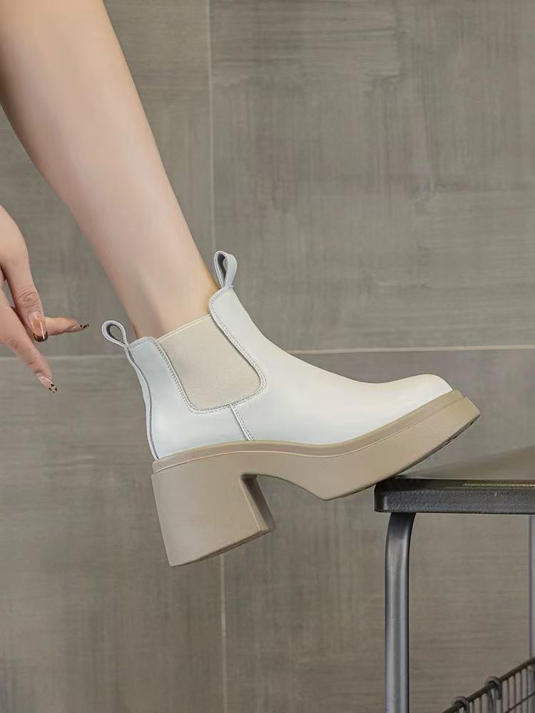 Autumn Winter New Coarse Heel Short Boots for Women Round Head Height Increase Elastic Band and Cotton Women s Boots 35 5150₽