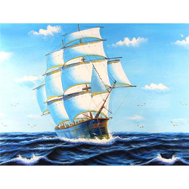 New 5D DIY Diamond Painting Sailboat Diamond Embroidery Sea View Cross Stitch Full Round Drill Home Decor Manual Art Gift