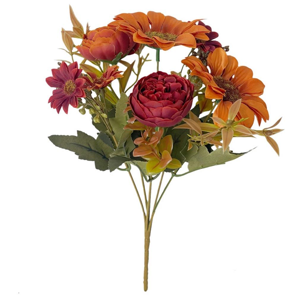 Rustic Fall Autumn Sunflower Peony Bouquet UV Resistant Silk Fake Peony Flowers Living Room Decor