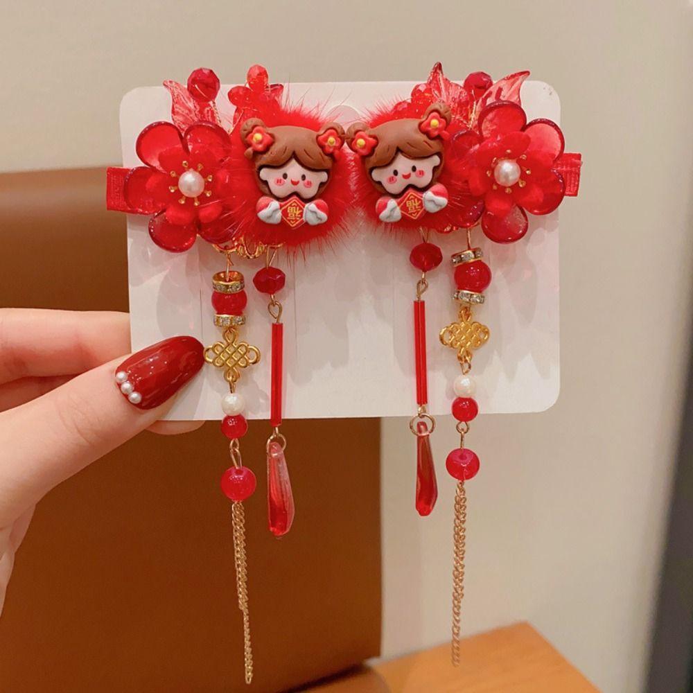 Flower Chinese New Year Headwear Bow Ancient Style Hairpin Simple Hanfu Hairpin  Children