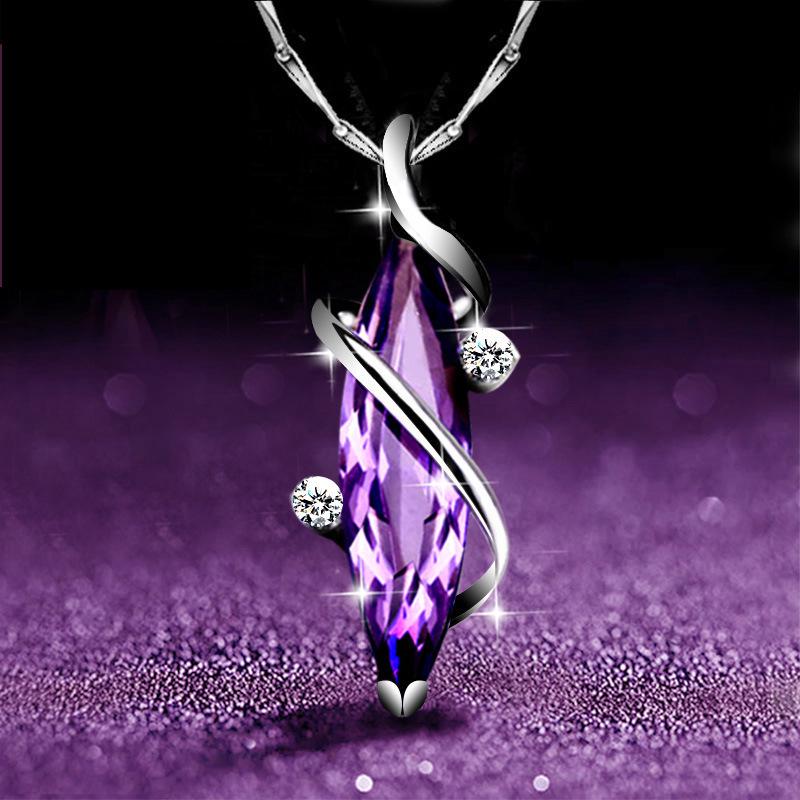 Halskette mit vierblättrigem Kleeblatt und Amethyst, 925er Silber, kurzer Schlüsselbeinkettenanhänger für Damen