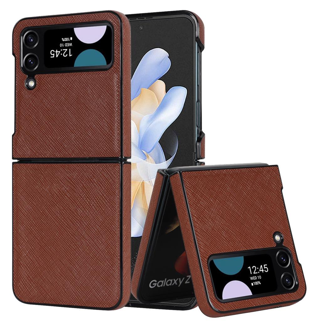 Samsung Z Flip6 5 4 3 Folding Phone Case Anti Fingerprint Z Fold6 Cross Print Leather Protective Case
