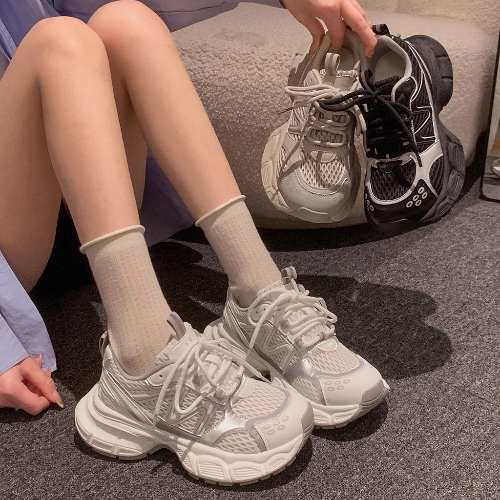 Thick sole heightening my mesh breathable dad shoes women 2025 summer new Internet celebrity explosion outdoor sports and leisure shoes