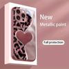 Pink Leopard Heart Pattern Metallic Paint Glass Hard Phone Case For iPhone 17 Air 17 16 15 14 13 12 11 Pro Max Plus 16E Cover