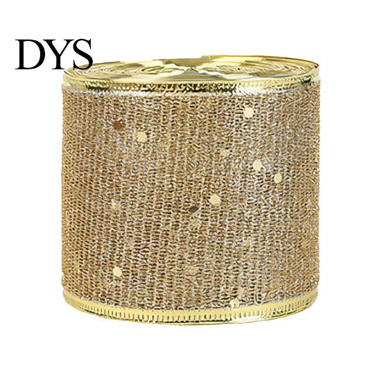 Hochwertiges Netzband für Blumengestecke 2,5" x 2,2 Yards Gold Transparent Weihnachtsbaumdekoration und Transparente Polyester-Schleifen Geschenkverpackung,