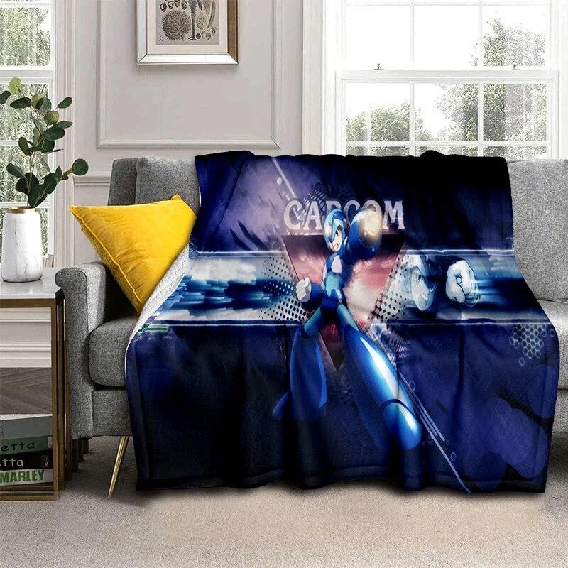 Retro Games Megaman Rockman Cartoon Blanket,Soft Throw Blanket for Home Bedroom Bed Sofa Picnic Travel Office Cover Blanket Kids
