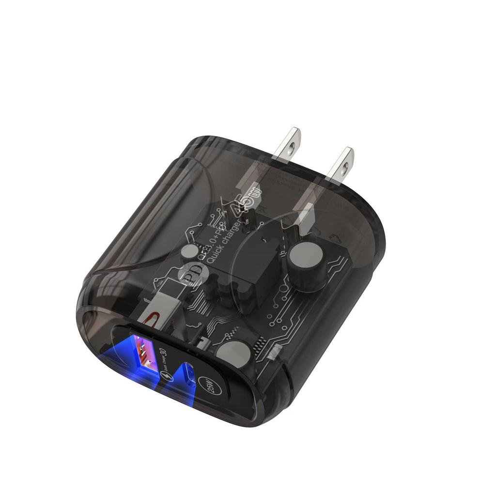Black Transparent PD45W Fast Charger for Apple/Huawei with A+C Dual Ports