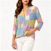 Women's Fashion Cotton Linen Printed 3/4 Sleeve Button Shirt for Casual Wear