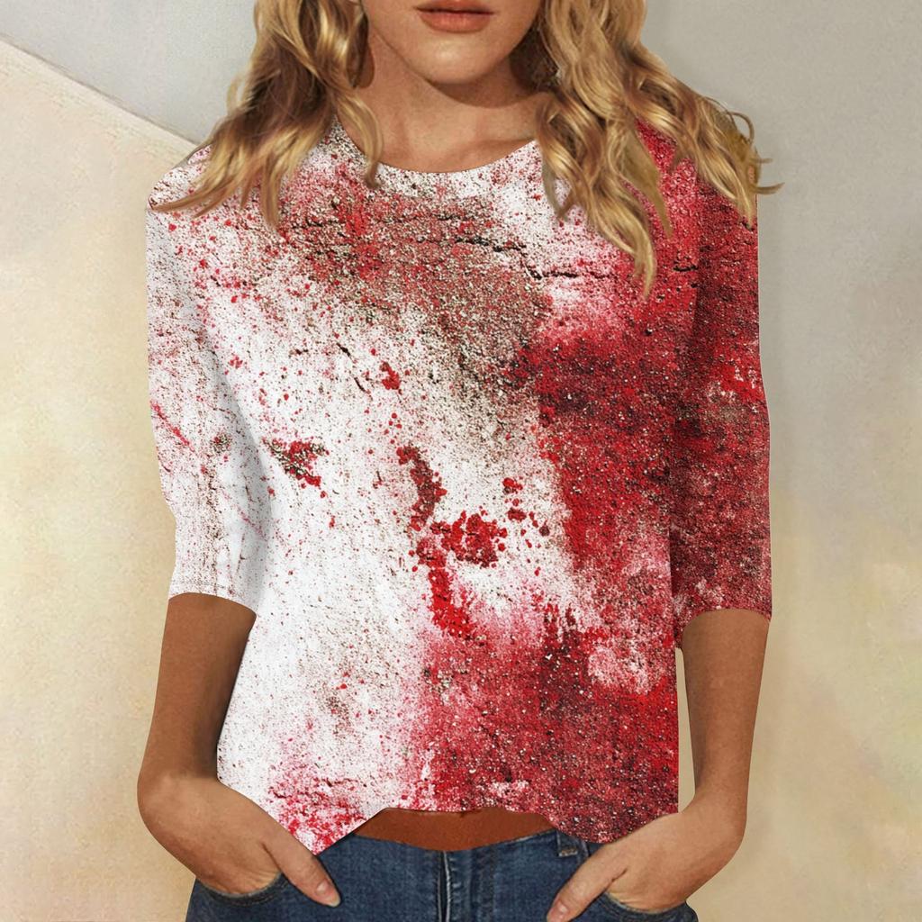 Women's Fashion Casual Three-quarter Sleeve Halloween Printed Round Neck Top