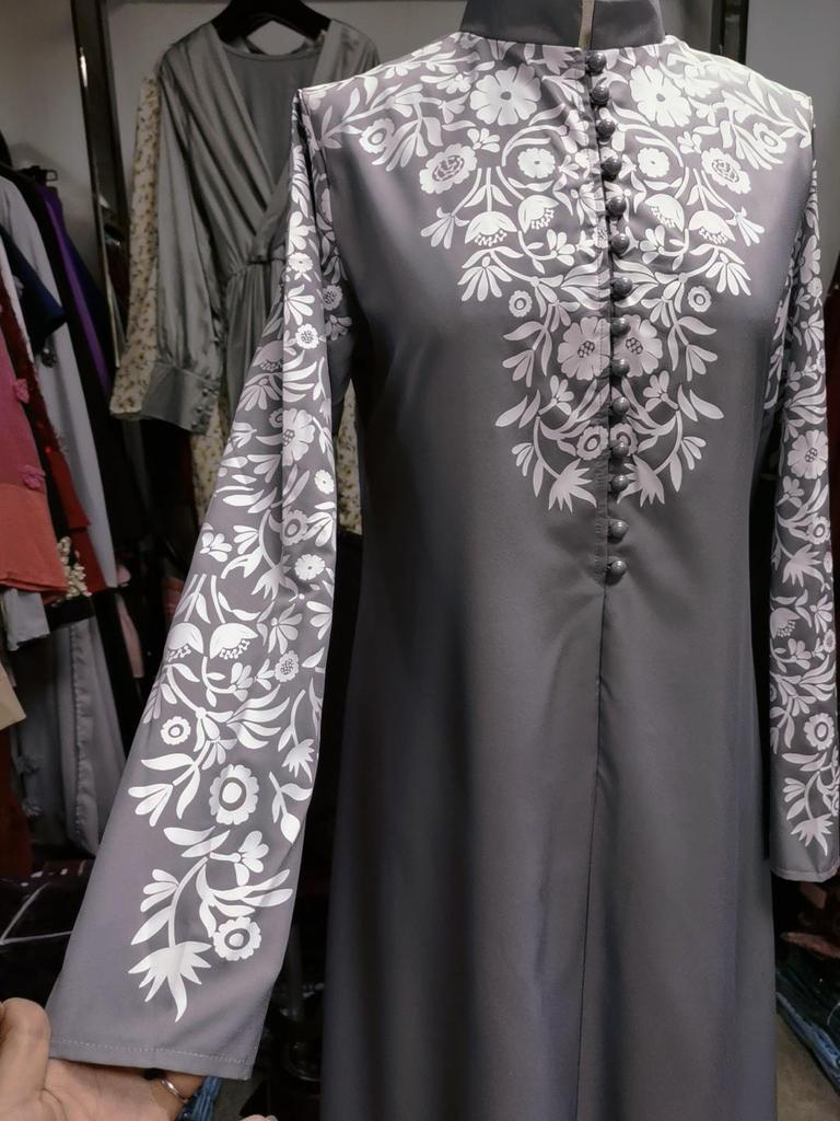 Idodo Muslimische Damen Langarm Stehkragen Blumendruck Ethno Schwingrock 1491