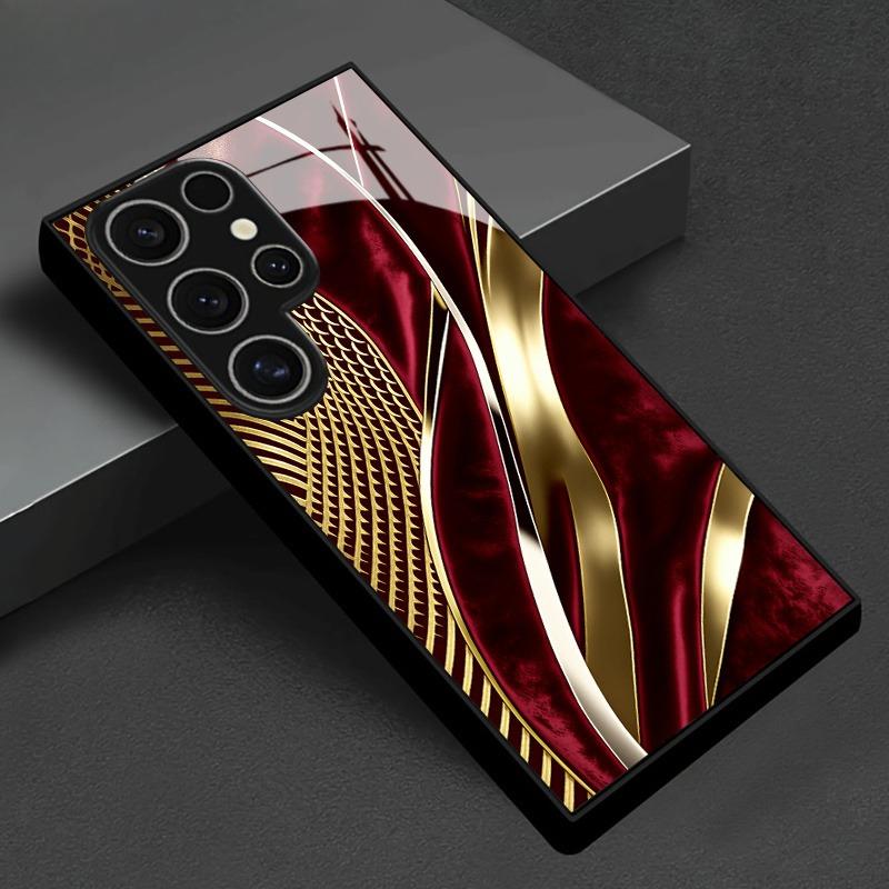 Rote Gold Samt texturierte Kunst gehärtetes Glas Handyhülle geeignet für Samsung GalaxyS26 S25 S24 S22 S21 S20FE/Ultra/Plus Anti-Drop