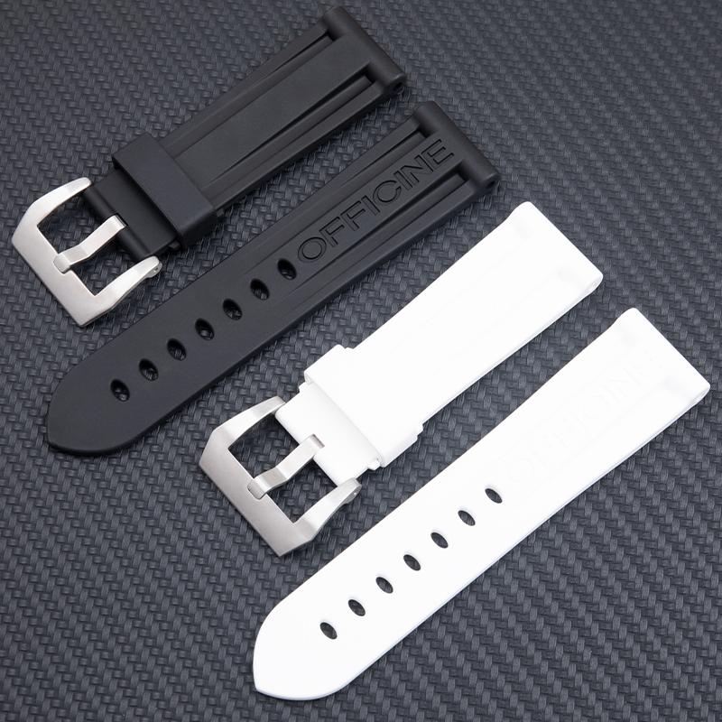 Soft AAA Fluororubber FKM Rubber Watchband Fit For Panerai Strap Accessories For PAM111/441/389 Watchbands 24mm Tang Pin Buckle