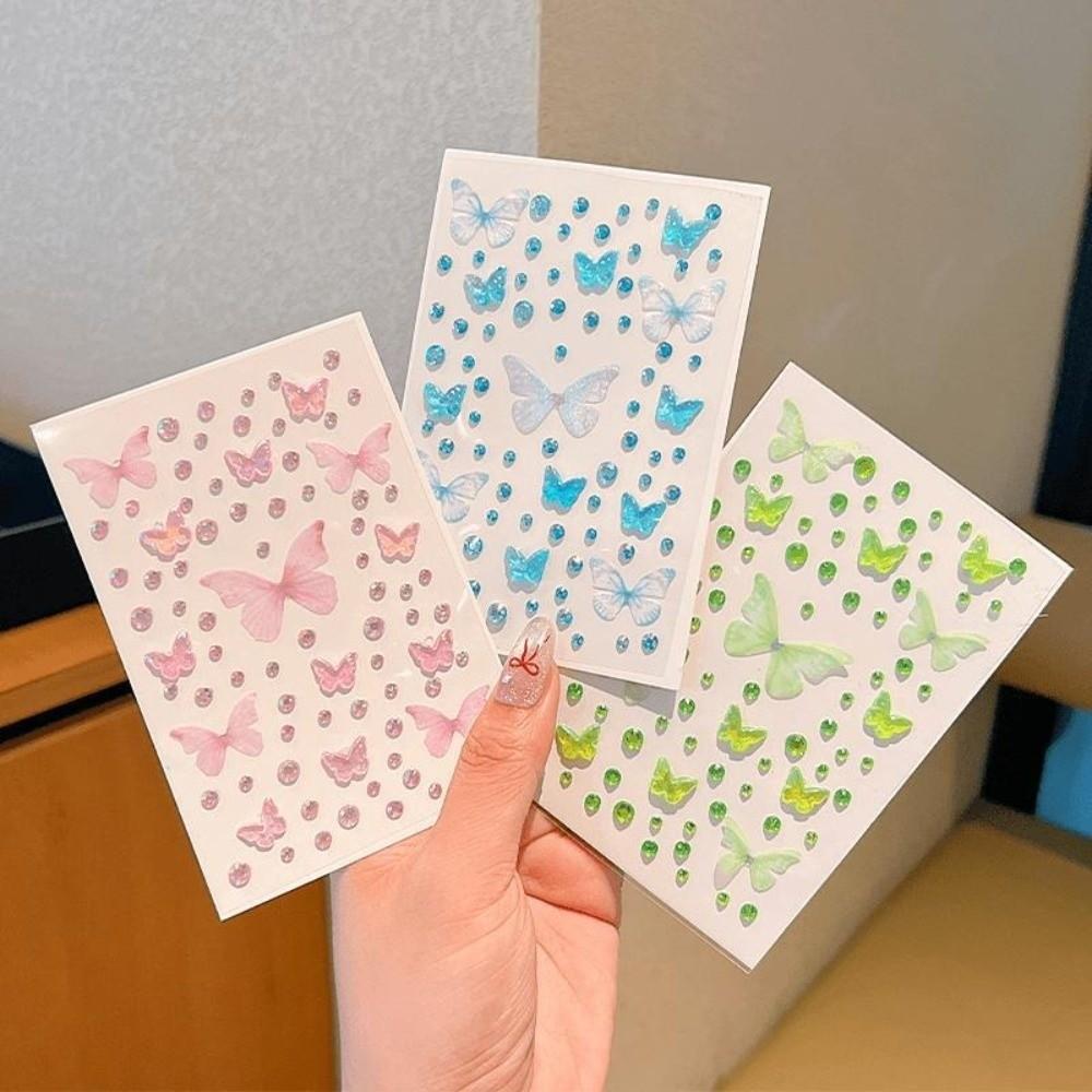 Self-adhesive Rhinestone Face Stickers Resin Butterfly Decals Butterfly Face Stickers  Children's
