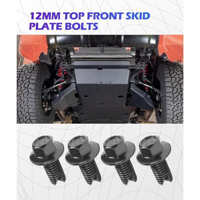 Skid Plate Bolts,Car Accessories Stainless Steel Bolts,Upgraded 2-In-1 Skid Plate Screws,12Mm Top Front Skids Plates Bolt,Car Top Front Skids Plates