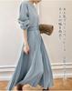 Formal Dress Essential for Autumn Outfits Butt Wide Pleated Waist Long Maxi Elegant Formal Wear [Collecala] - - Sleeves, Dress, Belt, A-Line Flare,