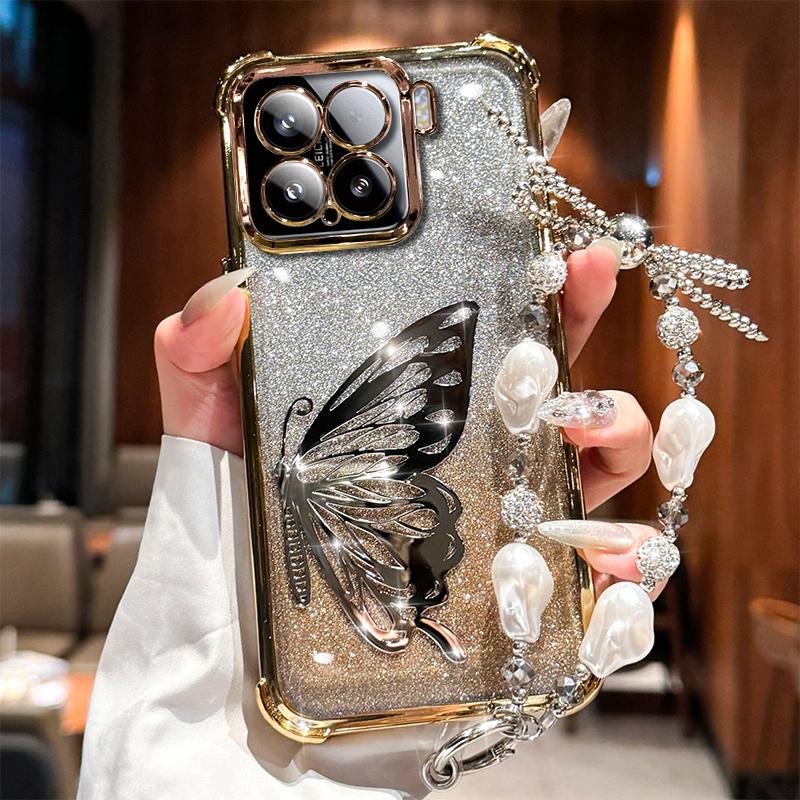 

Laser Butterfly Shockproof Plating Glitter Bracelet Case for Xiaomi 16 15 14 Ultra 15S 14T 13 12 11 Lite Pro Silicone Cover Xiaomi 16 Pro