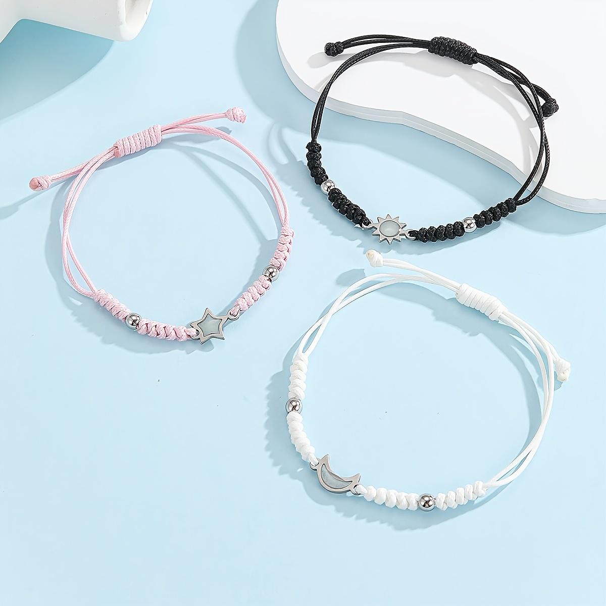 

Браслет из 3-х частей из нержавеющей стали с бусинами в виде солнца, луны и звезд, светящихся в темноте – браслеты ручной работы для повседневной носки и подарков – украшения ко Дню святого Валентина