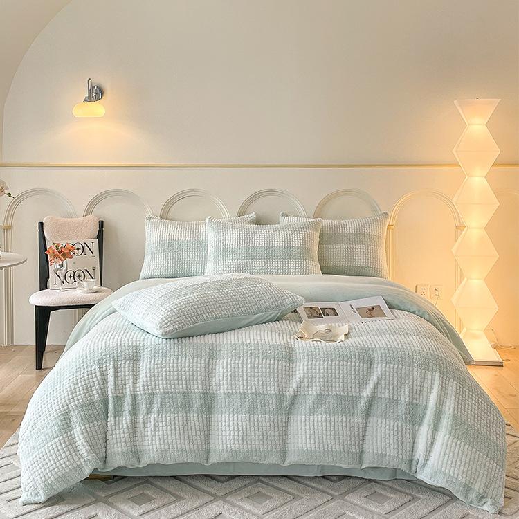 Autumn and Winter High Weight Thickened Milk Velvet Four-piece Set Rabbit Velvet Double-sided Velvet Bed Sheet and Quilt Cover