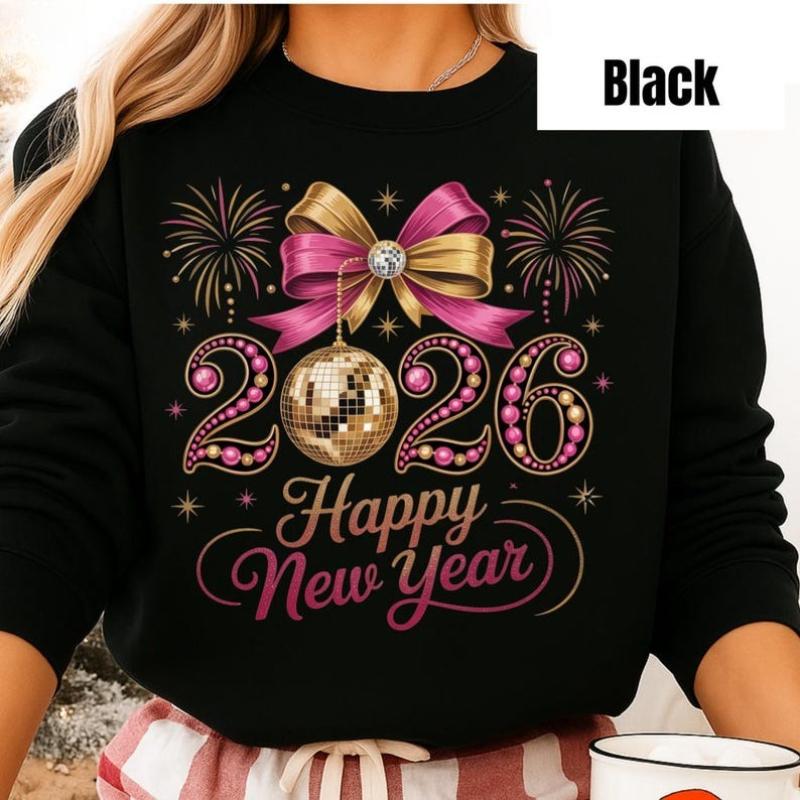 2026 Happy New Year Long Sleeve Sweatshirt Disco Ball Womens Celebration Outfit Gift for Her Thermal Hoodie Winter Pullover