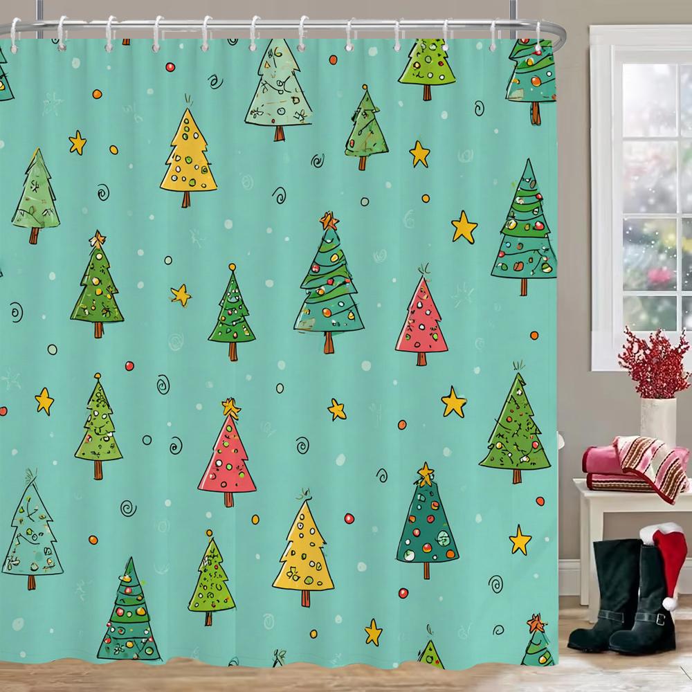Christmas Tree Shower Curtain, Bathroom Curtain, Merry Christmas Shower Curtain, Home Decoration Christmas Curtain With Hooks