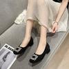 Premium autumn new French black square head temperament low heel rhinestone high heels commuting