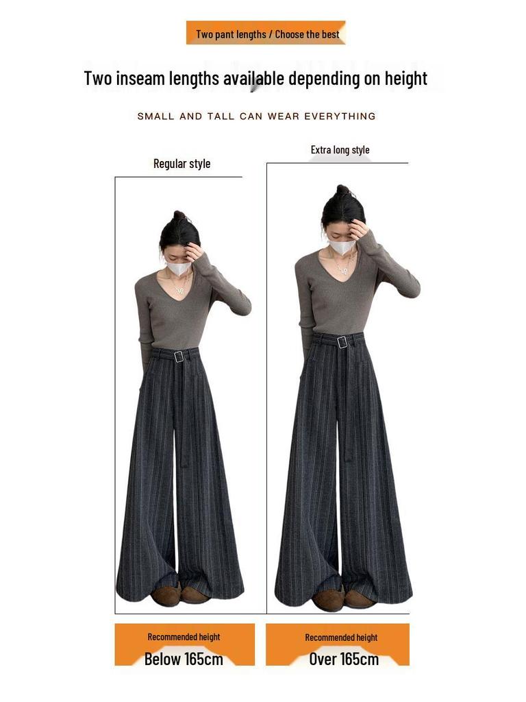 Women's 2026 Striped High-Waisted Wide-Leg Suit Pants - Slimming, Versatile, and Floor-Length